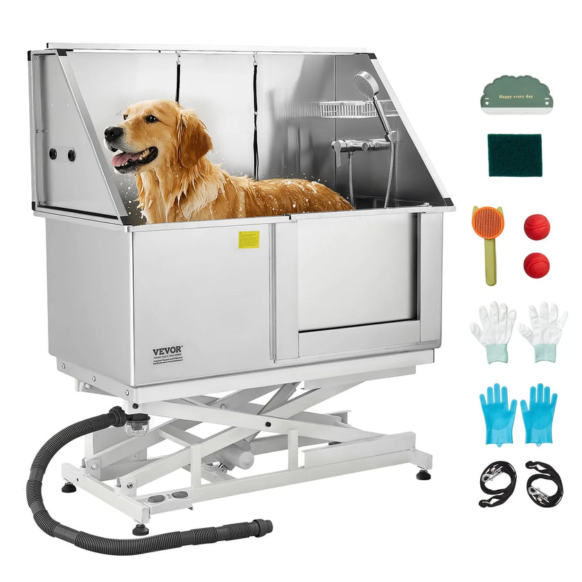 VEVOR 50 Inch Electric Dog Grooming Bath Tub Stainless Steel w Water Filter