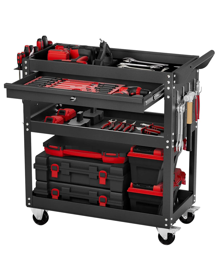 VEVOR 4-Tier Tool Cart on Wheels 350 lb Rolling Work Cart with Drawer & Pegboard
