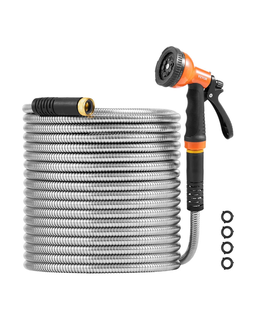 VEVOR 75ft Metal Garden Hose Stainless Steel Water Hose Lightweight No Kink