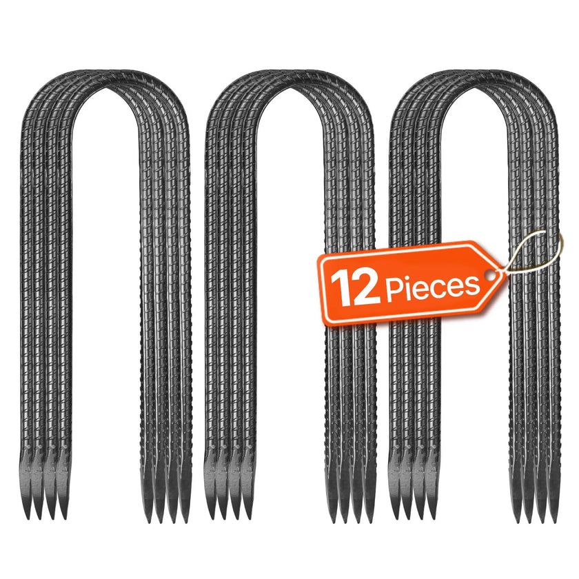 VEVOR 10-Inch 12 Pack Rebar Stakes Heavy Duty U Shape Galvanized Ground Anchors