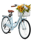 VEVOR 26-Inch Cruiser Bike 7-Speed Light Blue Beach Cruiser Bike with Basket