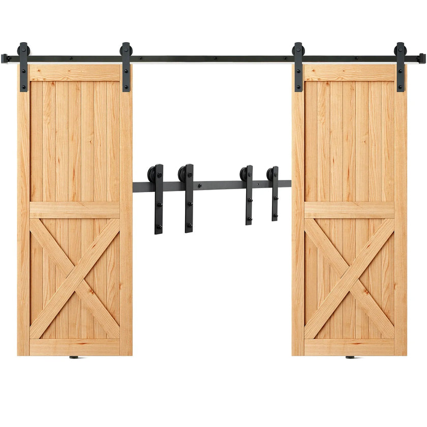 VEVOR 8FT Sliding Barn Door Hardware Kit, 330LBS Heavy Duty Barn Door Track Kit for Double Doors, Fit 3.7-4.3FT Total Wide and 1.3