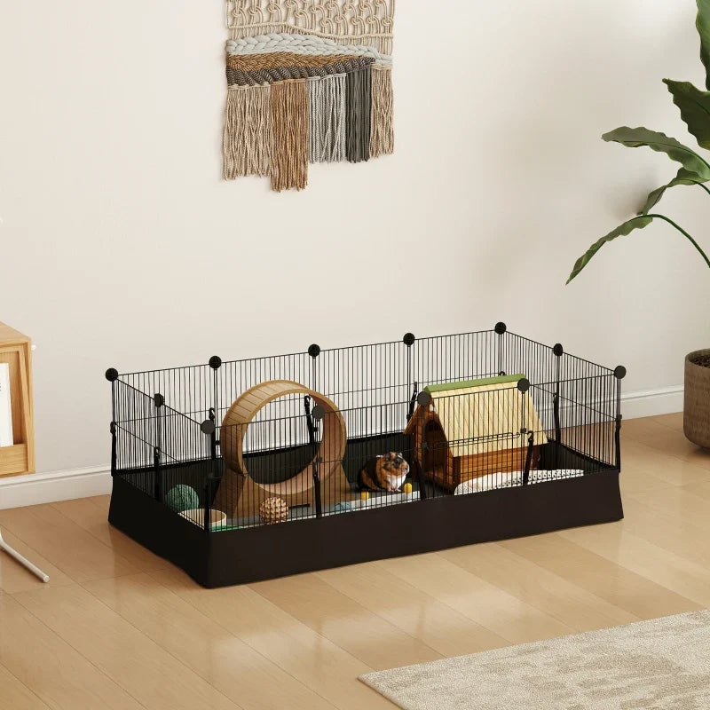Small Animal Cage Waterproof Mat DIY Animal Playpen for Guinea Pigs Rabbits 12 Panels and Door Black