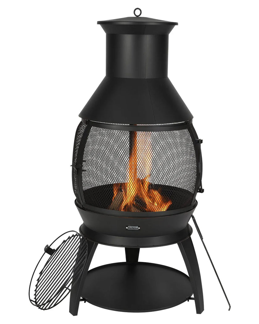 VEVOR 22 Inch Chiminea Outdoor Iron Fireplace with Grill Mesh & Chimney Coat
