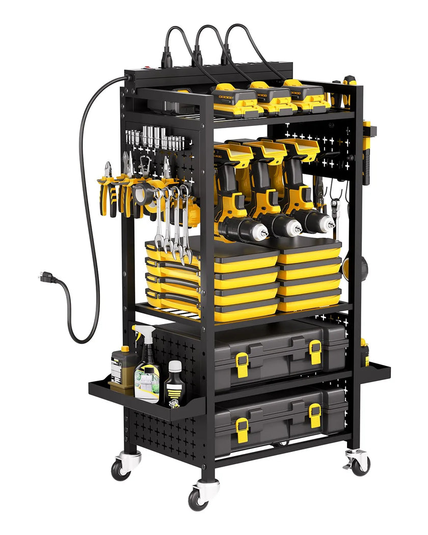 VEVOR 5-tier Tool Organizer Cart with Charging Station Garage Cart on Wheels