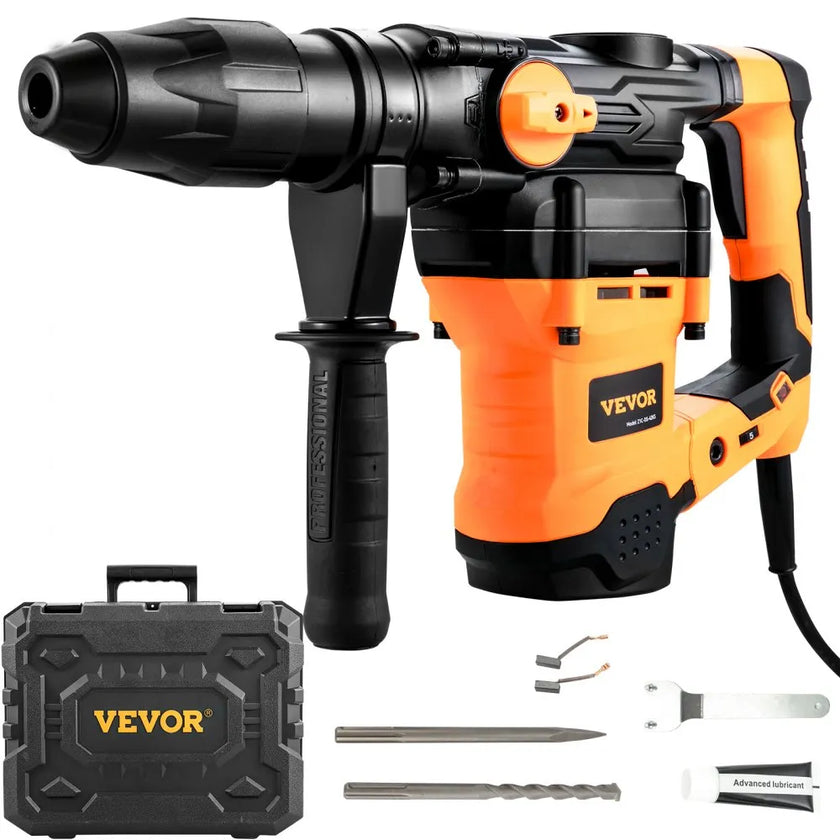 VEVOR 1-9/16 Inch SDS-Max Rotary Hammer Drill, 13Amp Corded Drills, Heavy Duty Chipping Hammers with Vibration Control & Safety Clutch, Electric Demolition Hammers Variable Speed, Power Tool For Concr