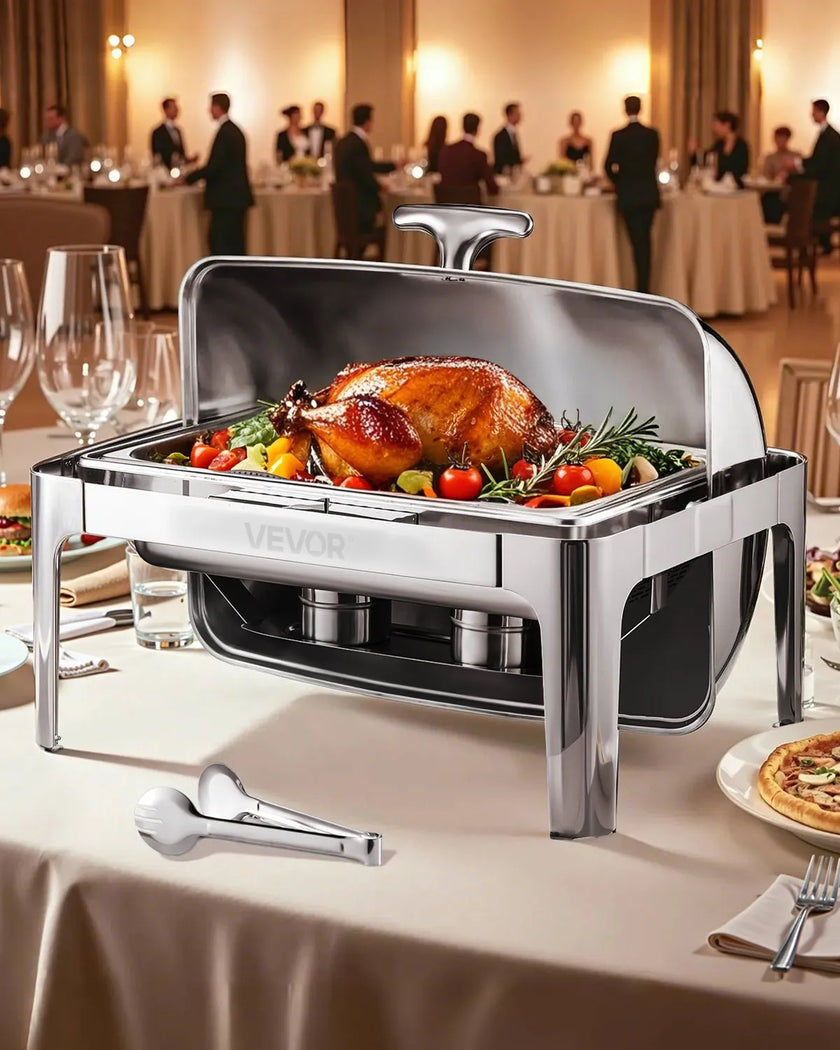 VEVOR 9Qt Rectangle Roll Top Chafing Dish Set with Full-Size Pan Stainless Steel
