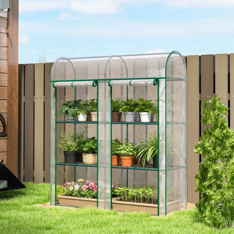3 Tier Mini Greenhouse, Portable Greenhouse with 2 Roll-up Doors, 56.3