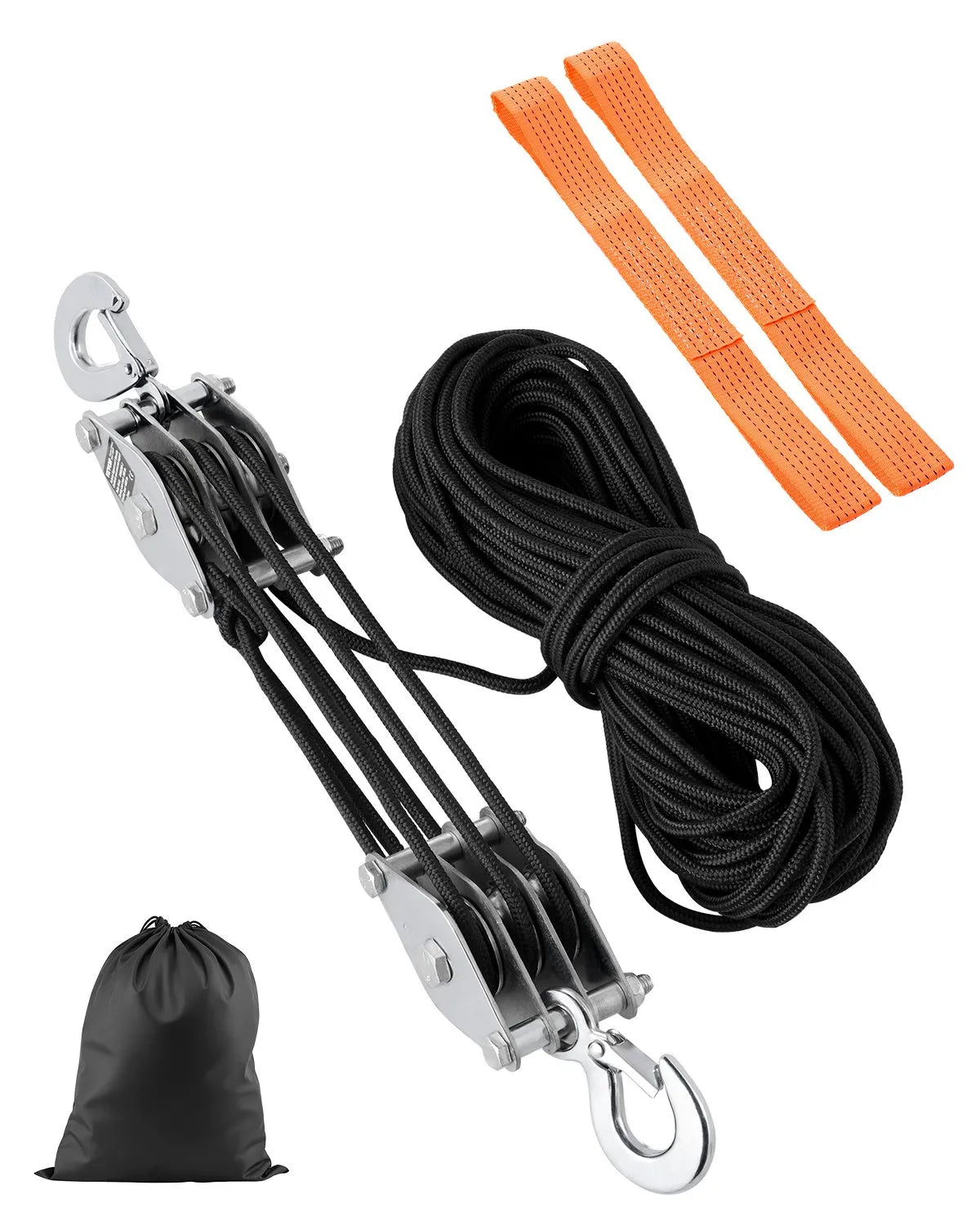VEVOR 100 ft Rope Hoist Pulley Wheel Block and Tackle Puller 5:1 Ratio 4400 lbs