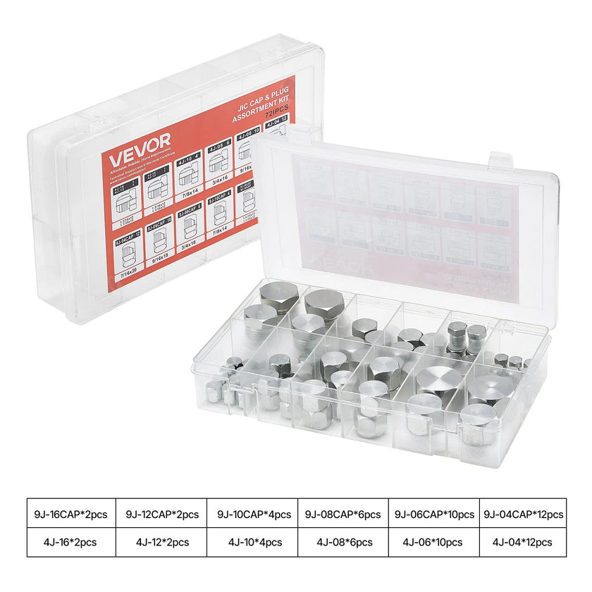 VEVOR 72 PCS Hydraulic Fittings 37° JIC Hydraulic Hose Cap and Plug Kit