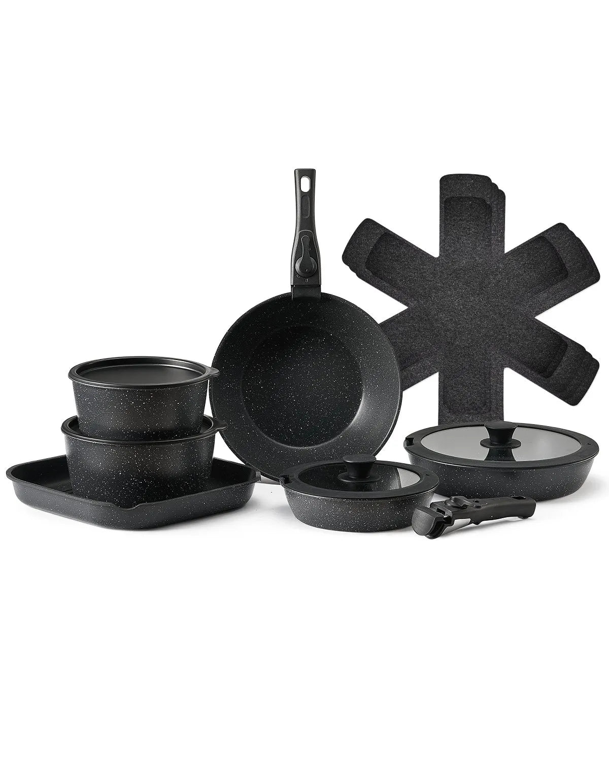 VEVOR 17 Piece Pots and Pans Set Granite Nonstick Kitchen Cookware Black