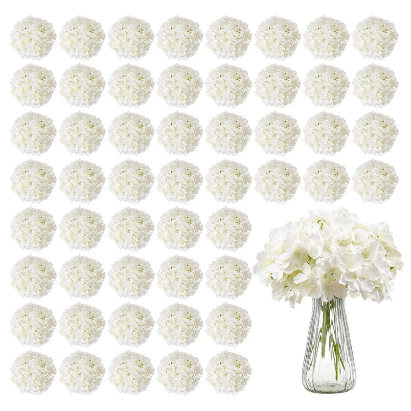 VEVOR 65 Pcs Artificial Silk Hydrangea Flowers 9.8 In Bouquet Arrangement White
