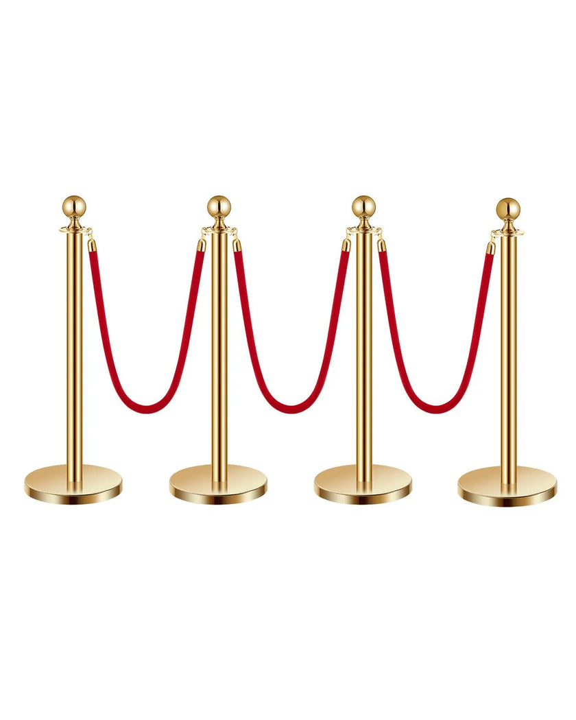 VEVOR 4 Pcs Gold Stanchion Post 3 Red Velvet Ropes Sand Injection Hollow Base
