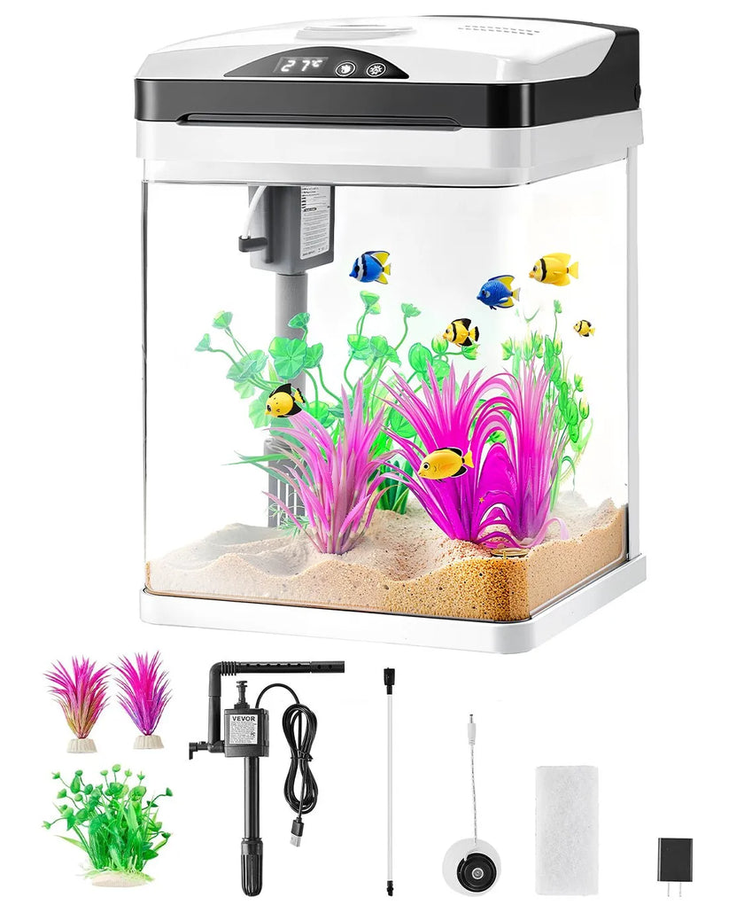 VEVOR 2 Gallon Fish Tank Aquarium LED Square Clear Glass 7 Color Self Cleaning