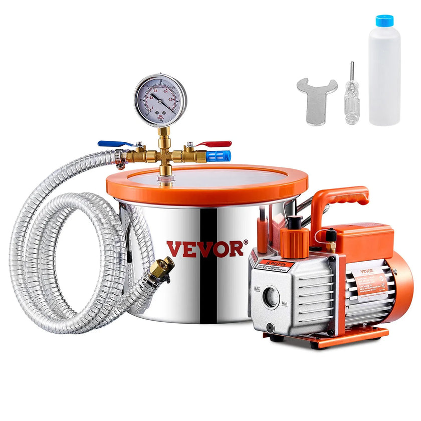 VEVOR 1.5 Gallon Vacuum Chamber 3.5CFM Single Stage Pump Degassing Chamber Kit