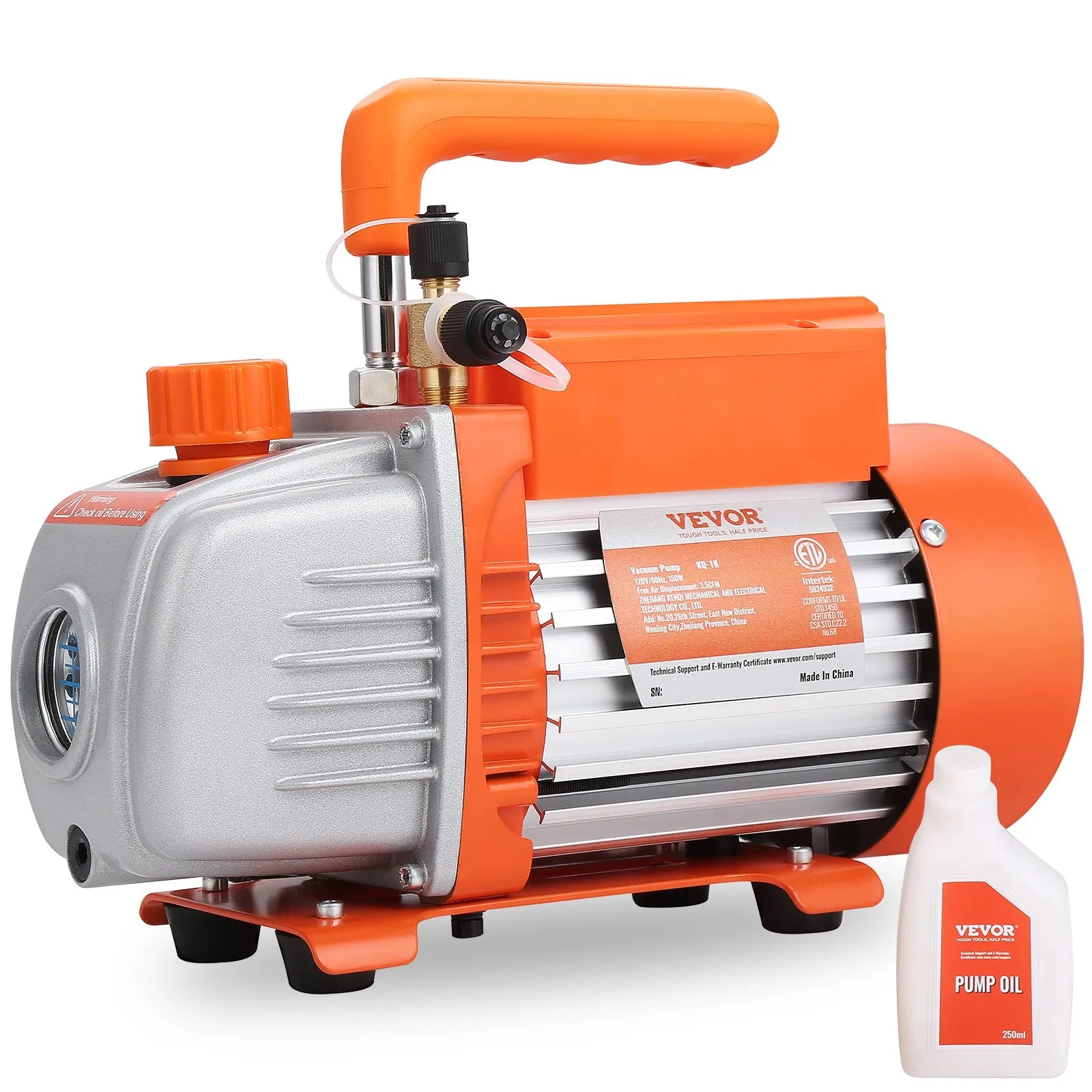 VEVOR 1/5 HP Single Stage Vacuum Pump, 3.5 CFM, 120V AC Air Conditioning Conditioner Vacuum Pump, 1/4