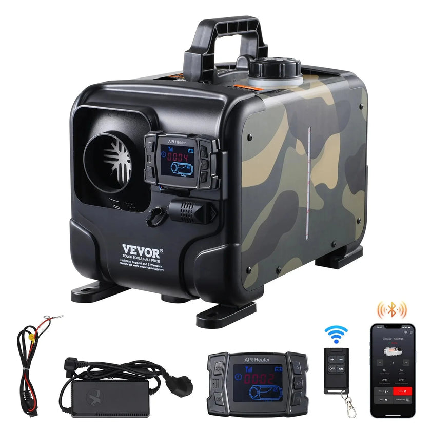 VEVOR 8KW Diesel Heater, 12V/24V All-in-One Air Heater, Bluetooth App, Remote & Display, CO Alarm, Fast Heating Horizontal Portable Heater for Vehicles & Garage