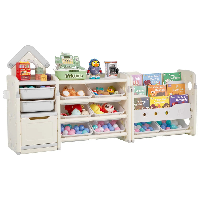 VEVOR  4-Tier Kids Toy Storage with Bookshelf with 10 Movable Plastic Bins