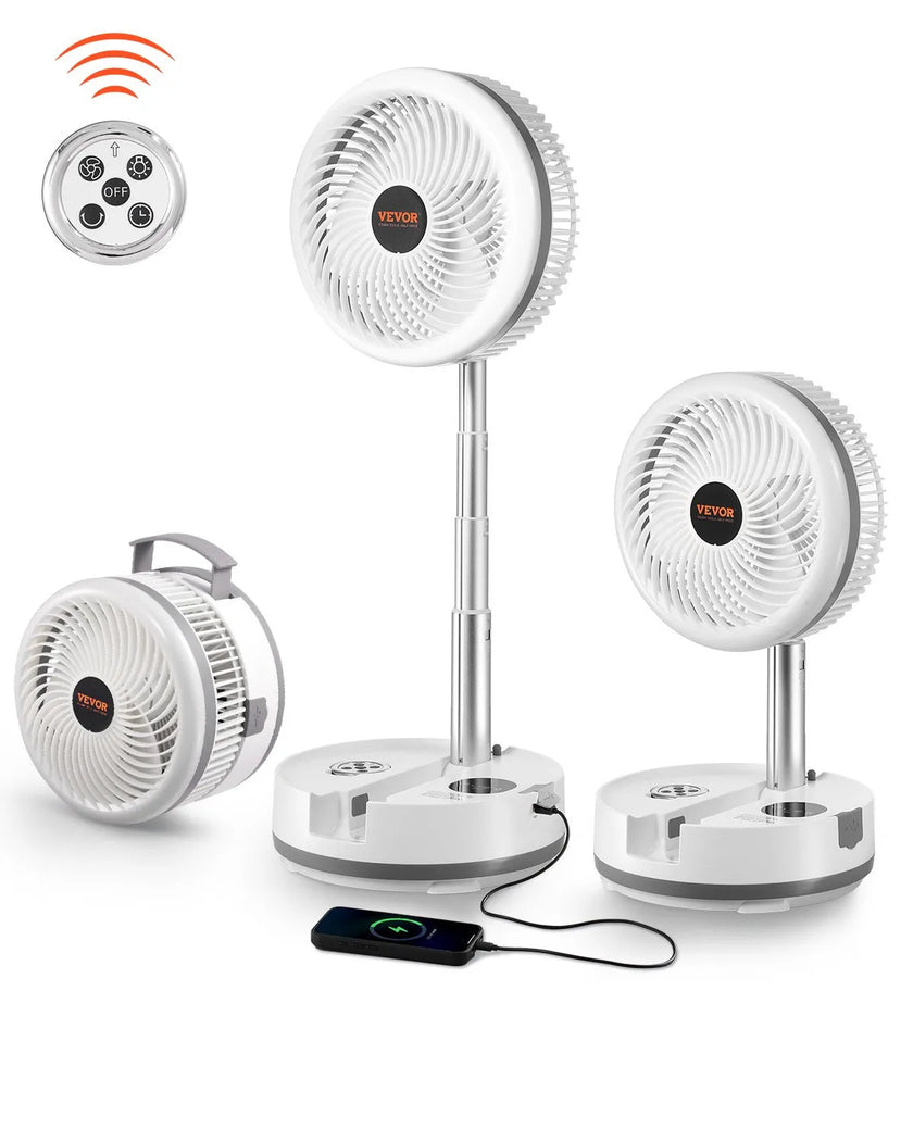 VEVOR 10 inch Foldable Rechargeable Oscillating Fan 3 in 1 Remote 9 Speeds