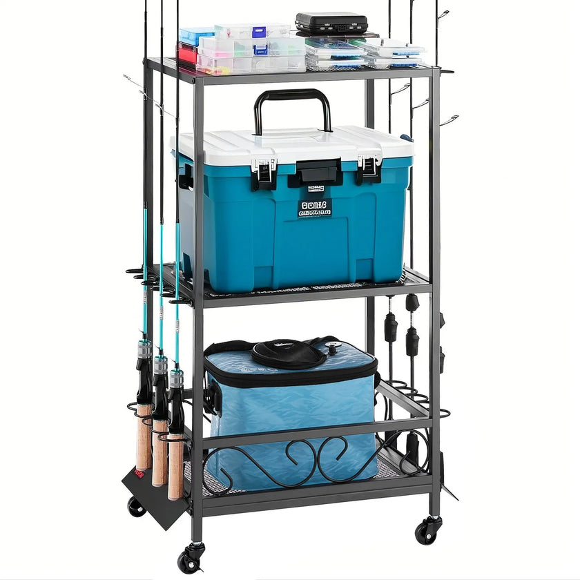 VEVOR 10 Pole Fishing Rod Holder Fishing Rack Cart Organizer for Garage Wheels