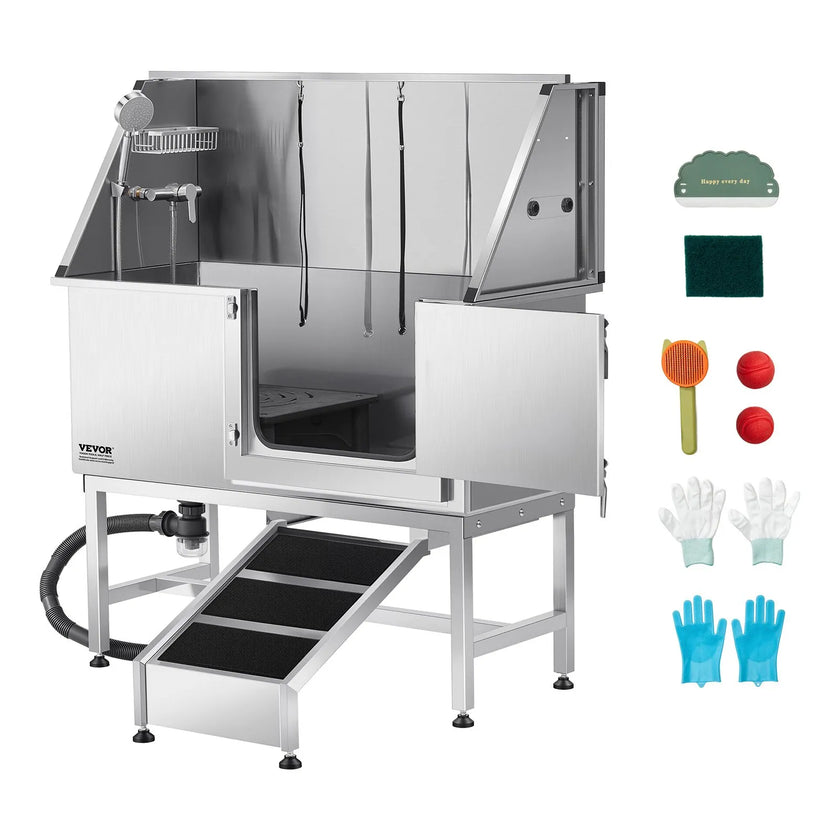 VEVOR 50 Inch Dog Grooming Bath Tub Stainless Steel w Ramp Water Filter