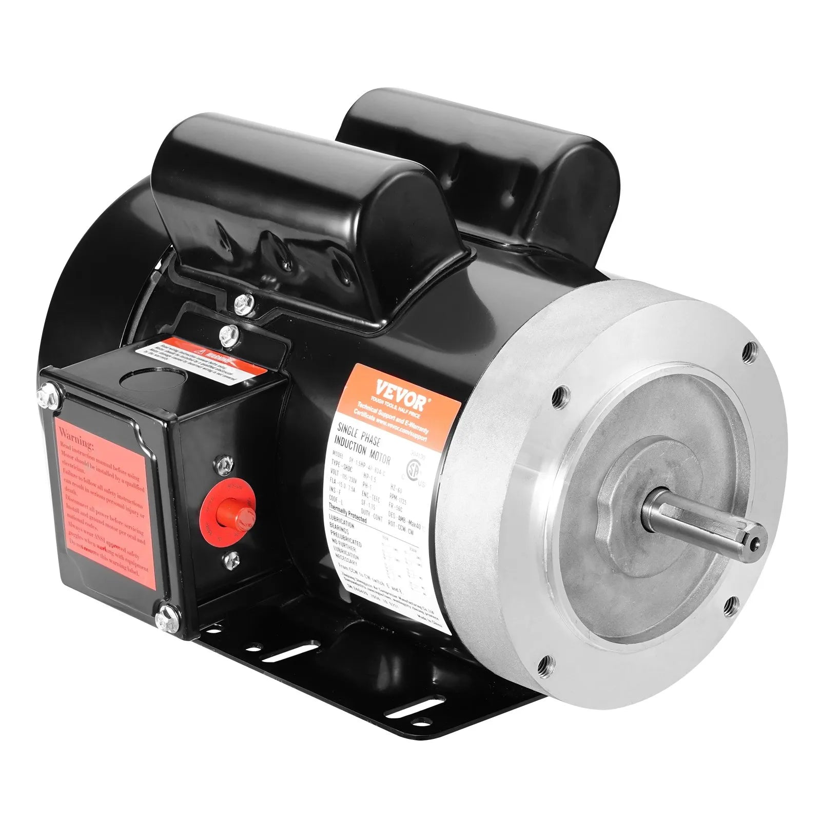 VEVOR 1.5HP Electric Motor 1725RPM AC115/230V 56C Frame 1-Phase 5/8