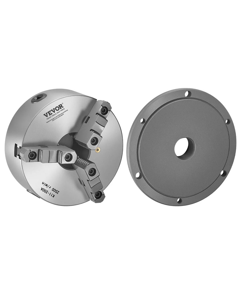 VEVOR 8 in 3-Jaw Self-Centering Lathe Chuck 2 1/4 in-8 Threaded Backing Plate
