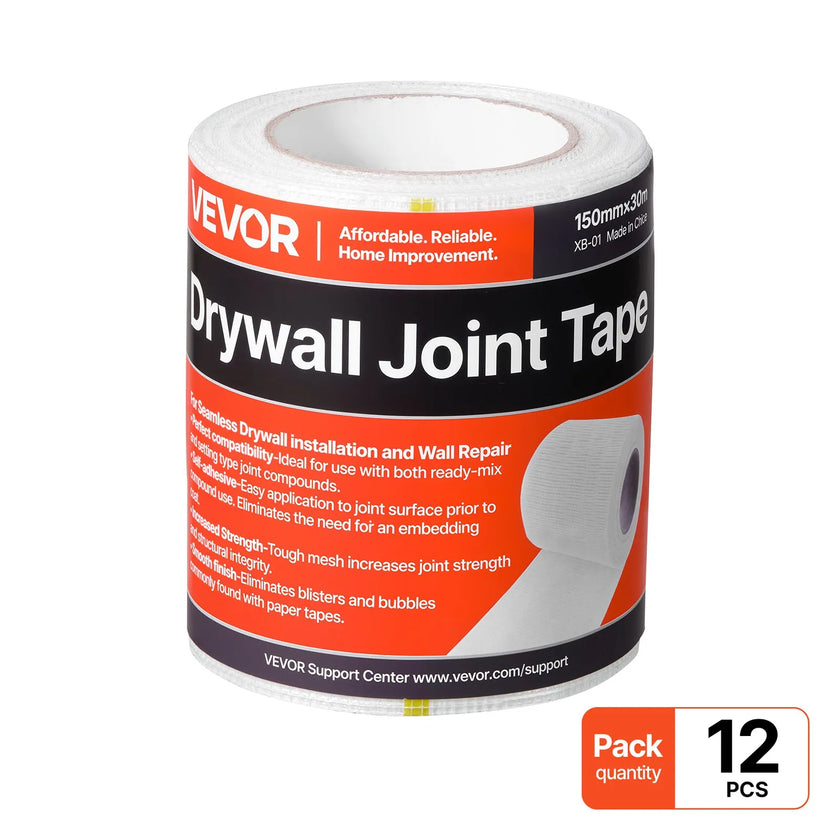 VEVOR 12 Rolls 98.43 ft x 5.91 inch Self-Adhesive Fiberglass Drywall Mesh Tape