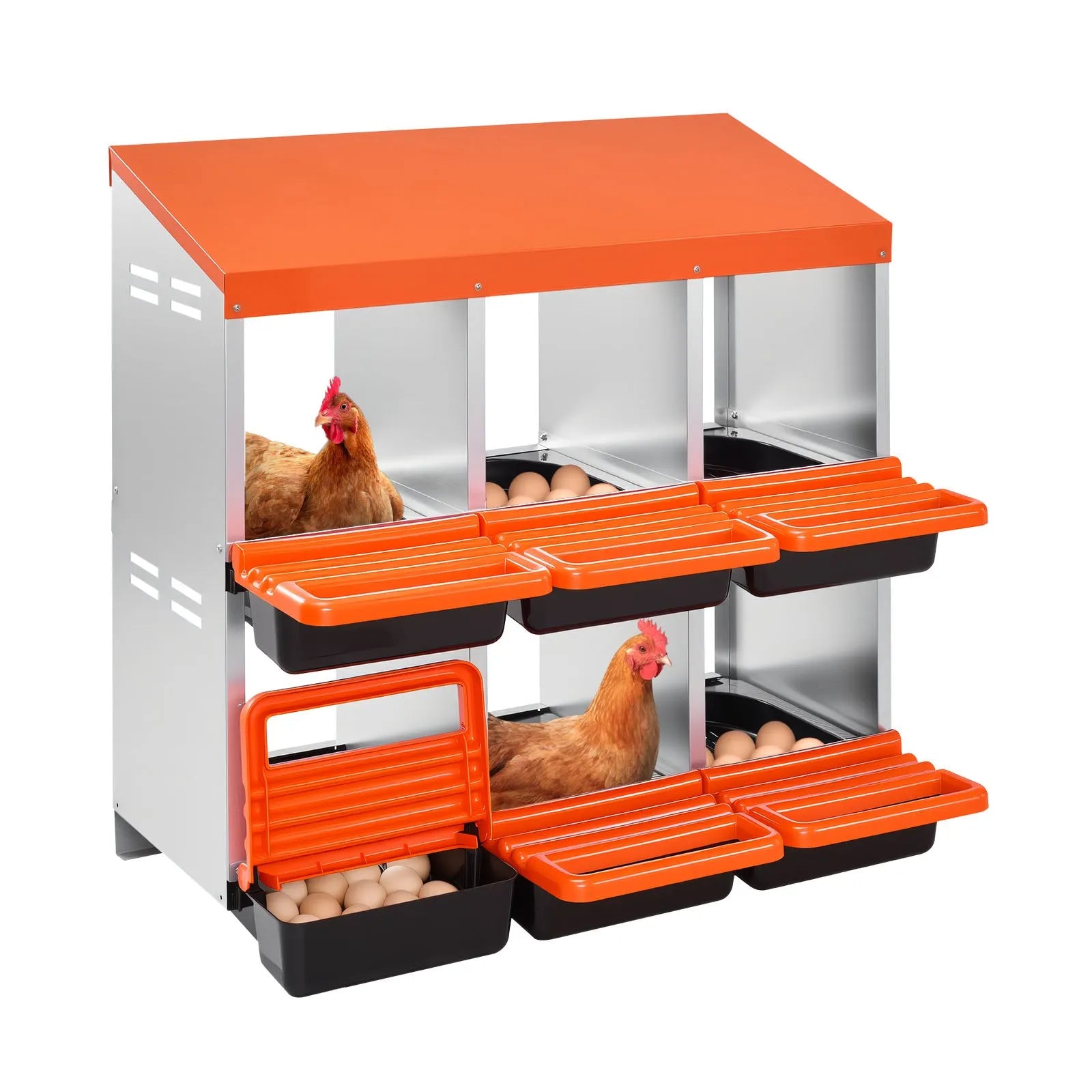 VEVOR 6-Compartment Chicken Nest Box Mental Box with Inclined Nesting Boxes