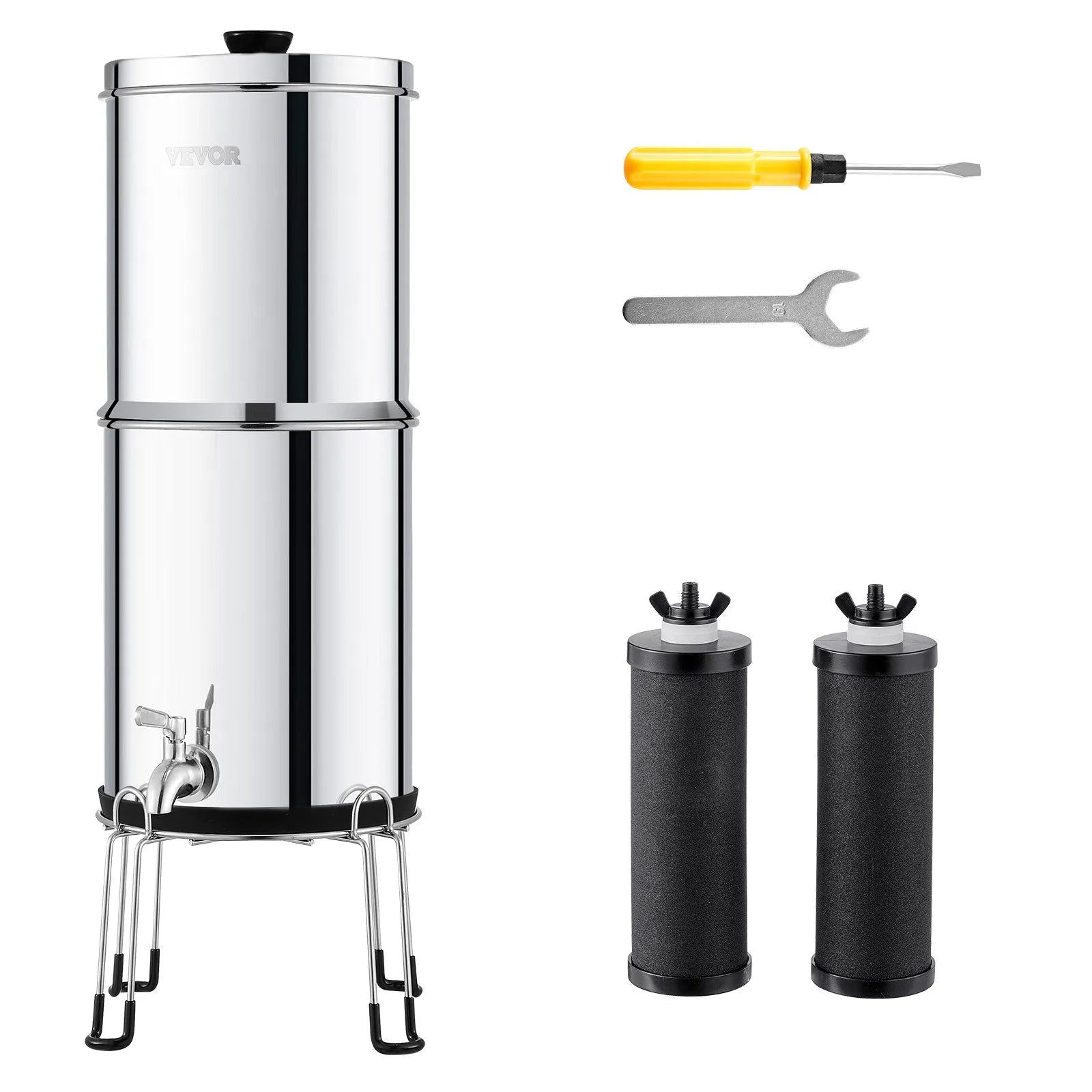 VEVOR 2.25G Gravity-fed Water Filter Countertop System Stainless Steel 2 Filters