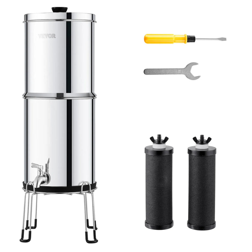 VEVOR 2.25G Gravity-fed Water Filter Countertop System Stainless Steel 2 Filters