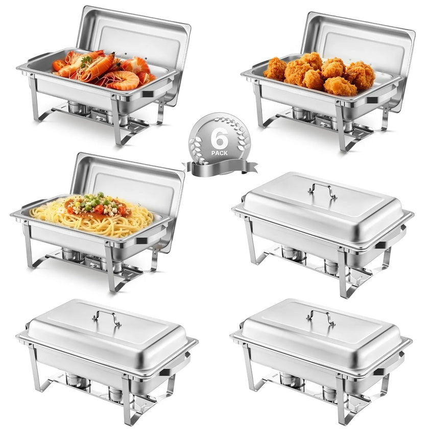 VEVOR 8 Qt 6 Pack Rectangle Chafing Dish Buffet Set Fullsize Pan Stainless Steel