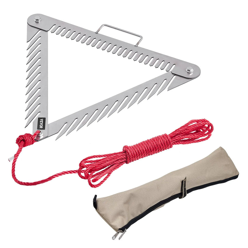 VEVOR 24in Aquatic Weed Rake 3-Sided Foldable Lake Weed Rake Handle 30ft Rope