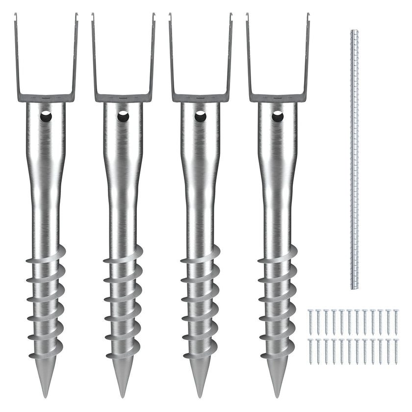 VEVOR No Dig Ground Anchor, 4 Pack 3.94 x 2.76 x 27.56 in DIY Screw in Post Stake, Includes 6 Lag Bolts & a Rebar, U-Shape Heavy Duty Steel Post Holder, Great for Mailbox Posts and Fence Posts