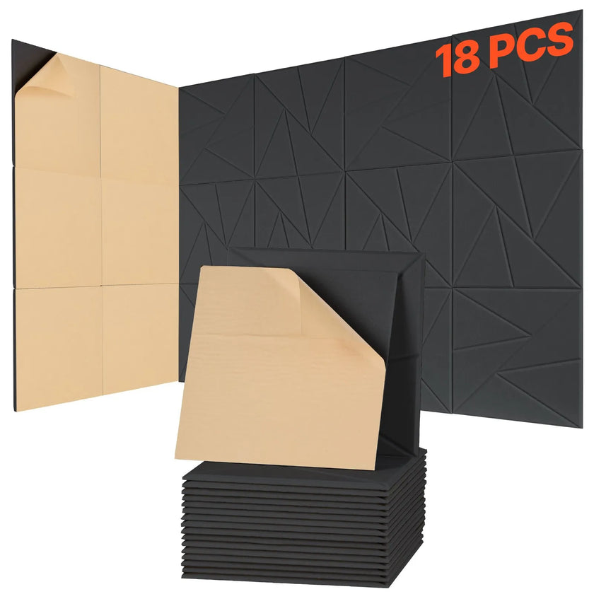VEVOR 18 Pack Acoustic Wall Panels 11.8 x 11.8 x 0.4 inch Self-Adhesive Black