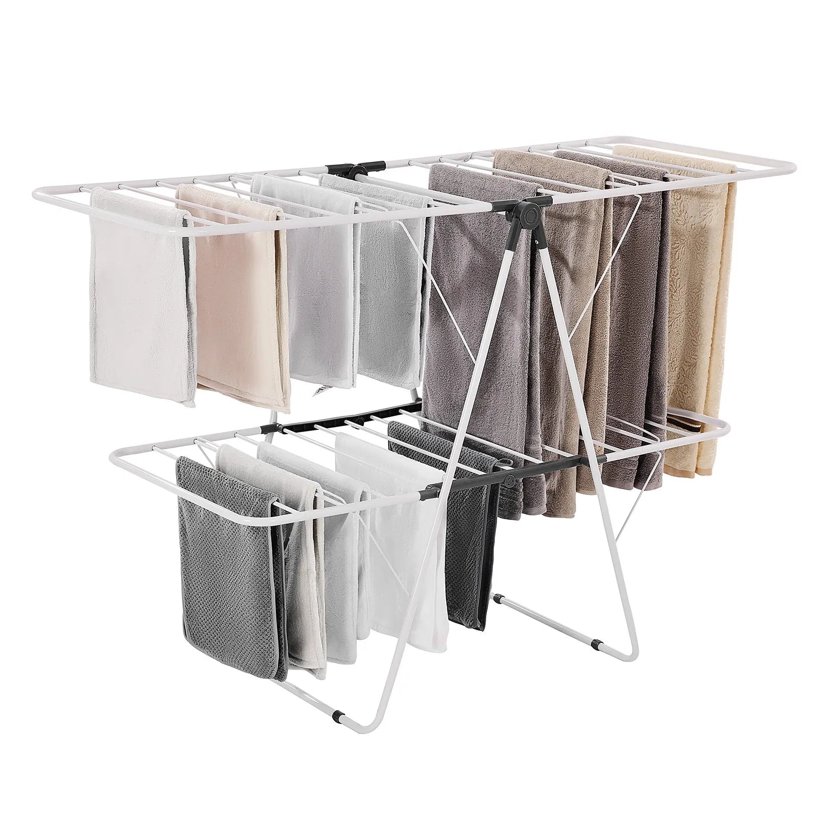 VEVOR 2-Tier Foldable Clothes Drying Rack with Sock Clips & 31 Drying Rods White