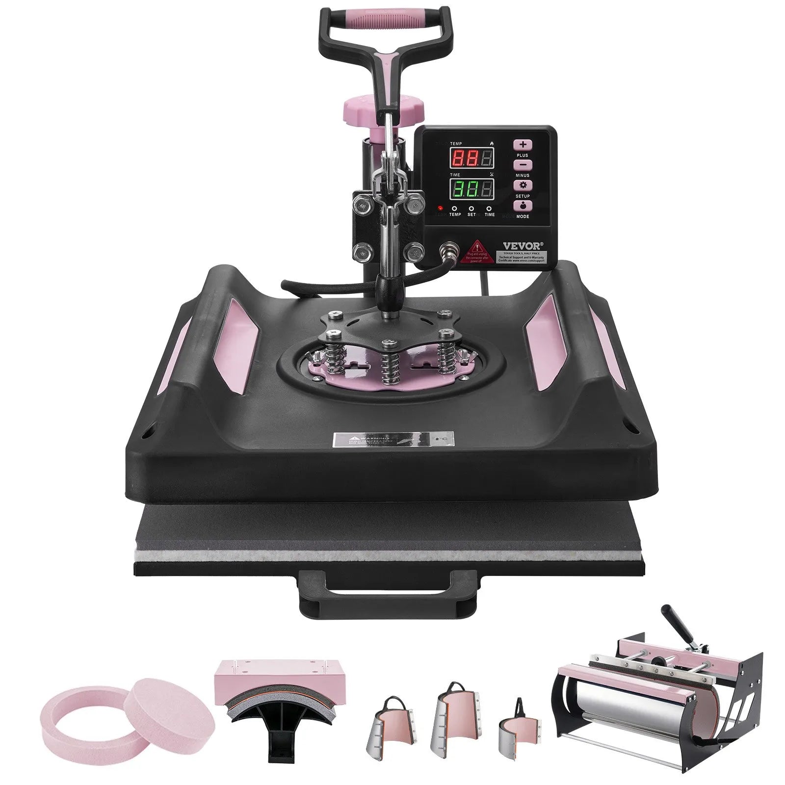 VEVOR 8 in 1 Heat Press Machine 15x15 in 30oz Tumbler Press T-Shirts Black