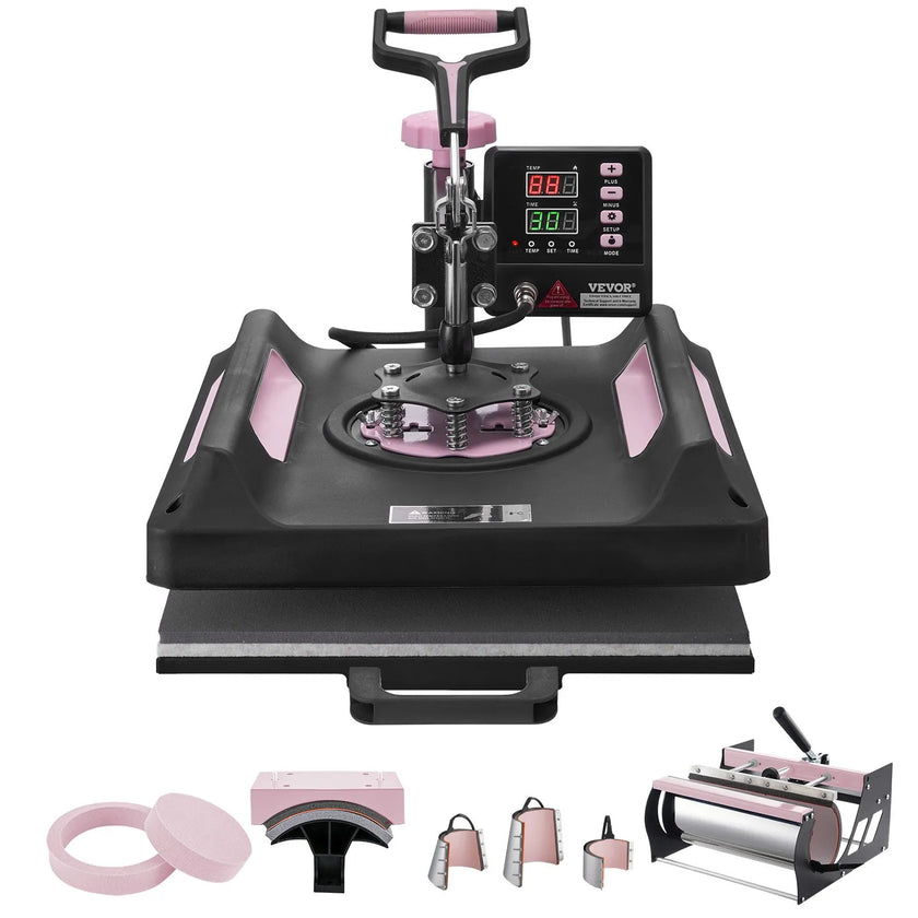 VEVOR 8 in 1 Heat Press Machine 15x15 in 30oz Tumbler Press T-Shirts Black
