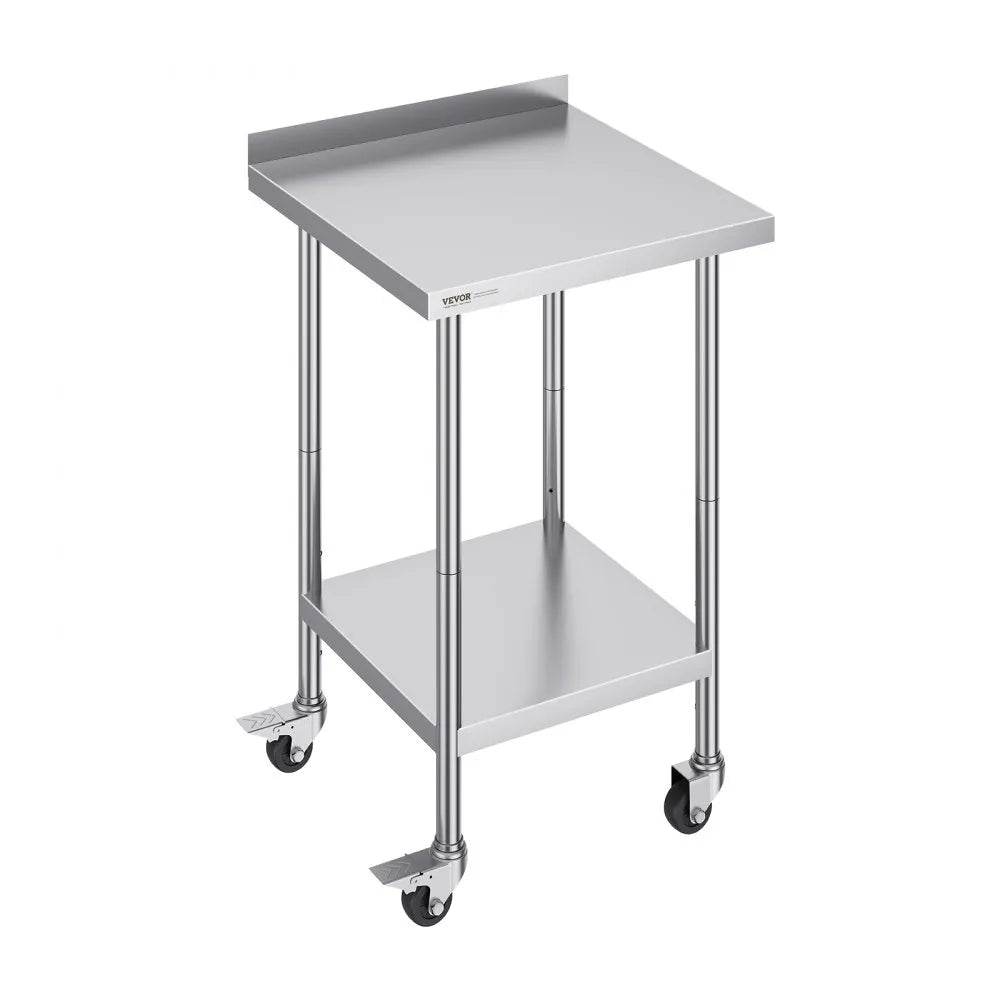 VEVOR 24 x 24 x 40 Inch Stainless Steel Work Table, Commercial Food Prep Worktable with Casters, Heavy Duty Prep Worktable, Metal Work Table with Adjustable Height for Restaurant, Home and Hotel