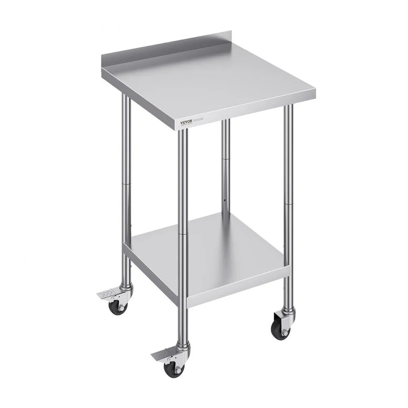 VEVOR 24 x 24 x 40 Inch Stainless Steel Work Table, Commercial Food Prep Worktable with Casters, Heavy Duty Prep Worktable, Metal Work Table with Adjustable Height for Restaurant, Home and Hotel