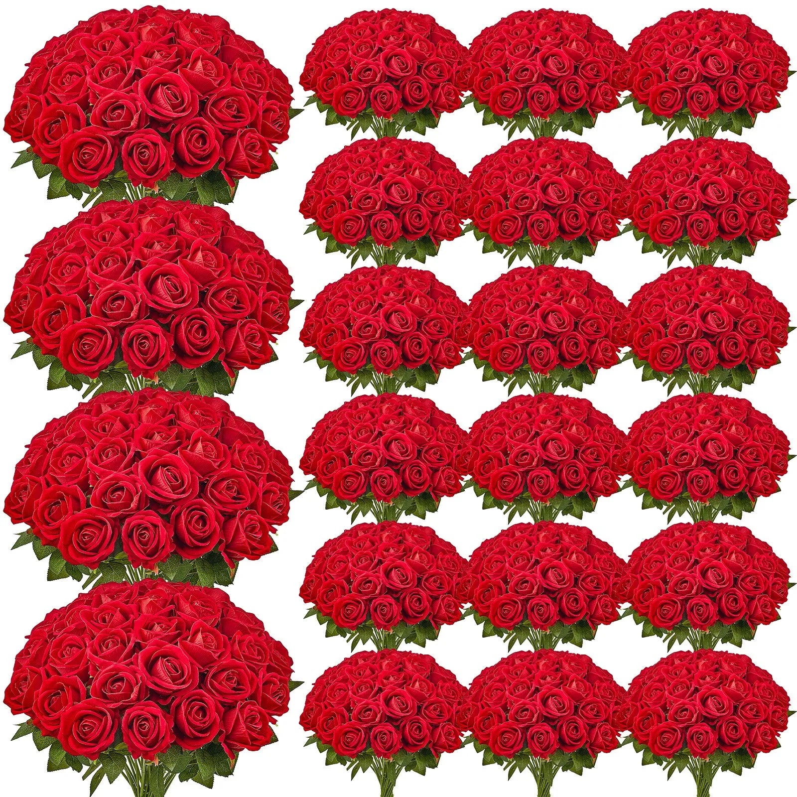 VEVOR 500 Pcs Red Roses Artificial Flowers Realistic Bouquet for Xmas Home Decor