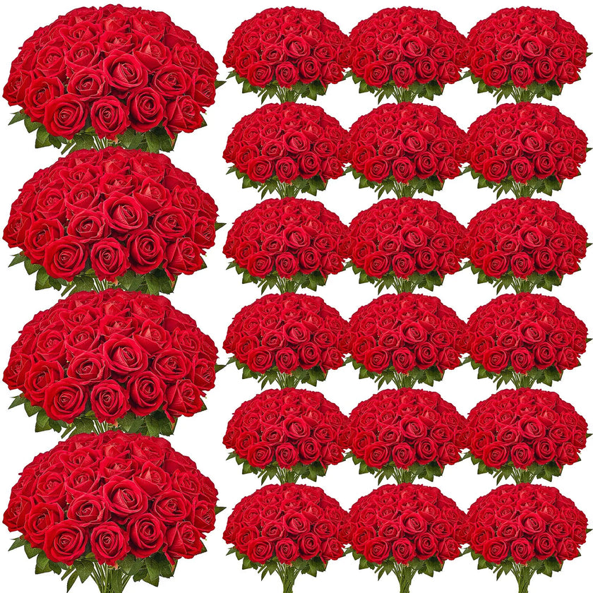 VEVOR 500 Pcs Red Roses Artificial Flowers Realistic Bouquet for Xmas Home Decor