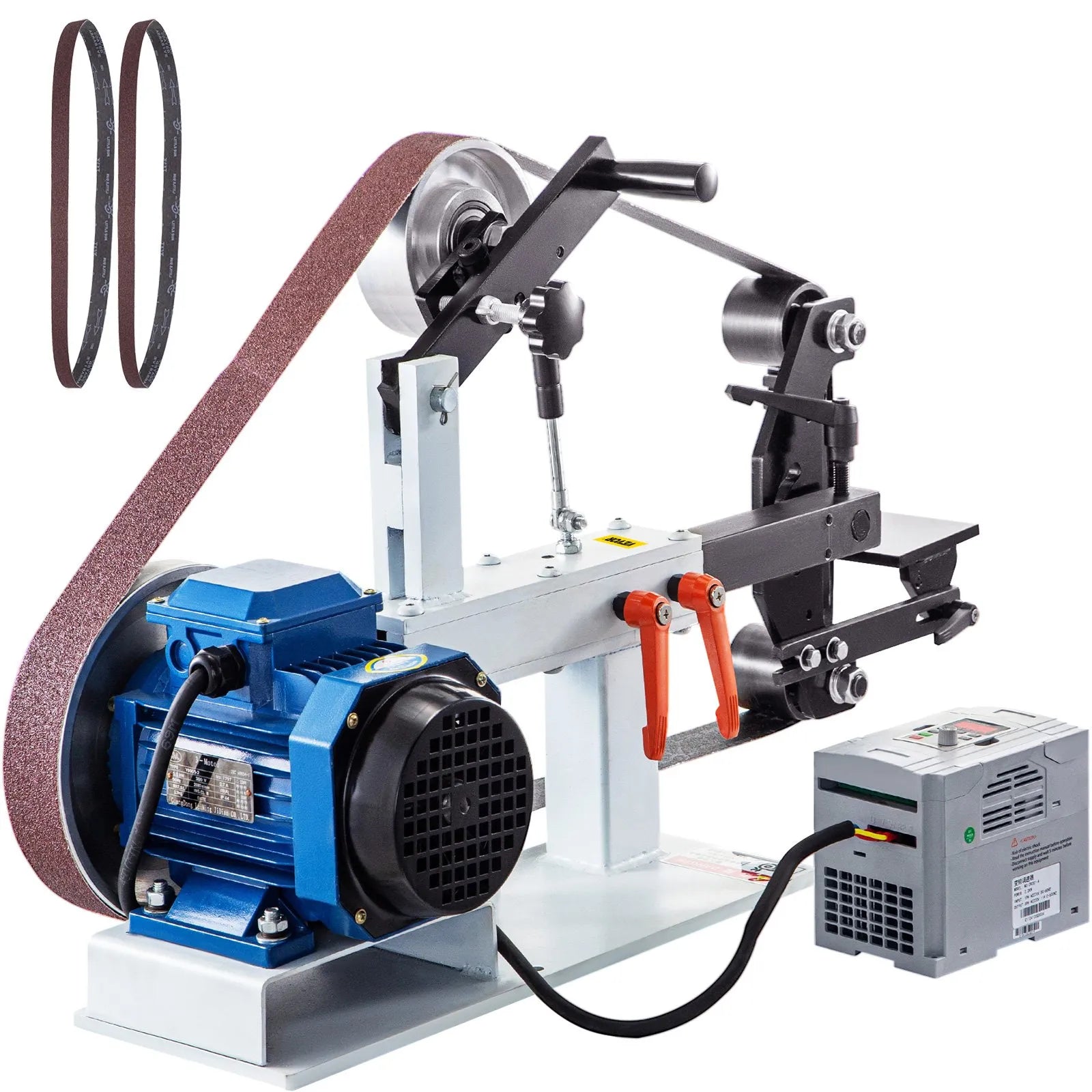 VEVOR 2Hp Belt Grinder 2 x 82inch Variable Speed Belt Sander with 3 Grinding Wheel Bench Sander 12inch Wheel and Flat Platen Tool Rest for Knife Making