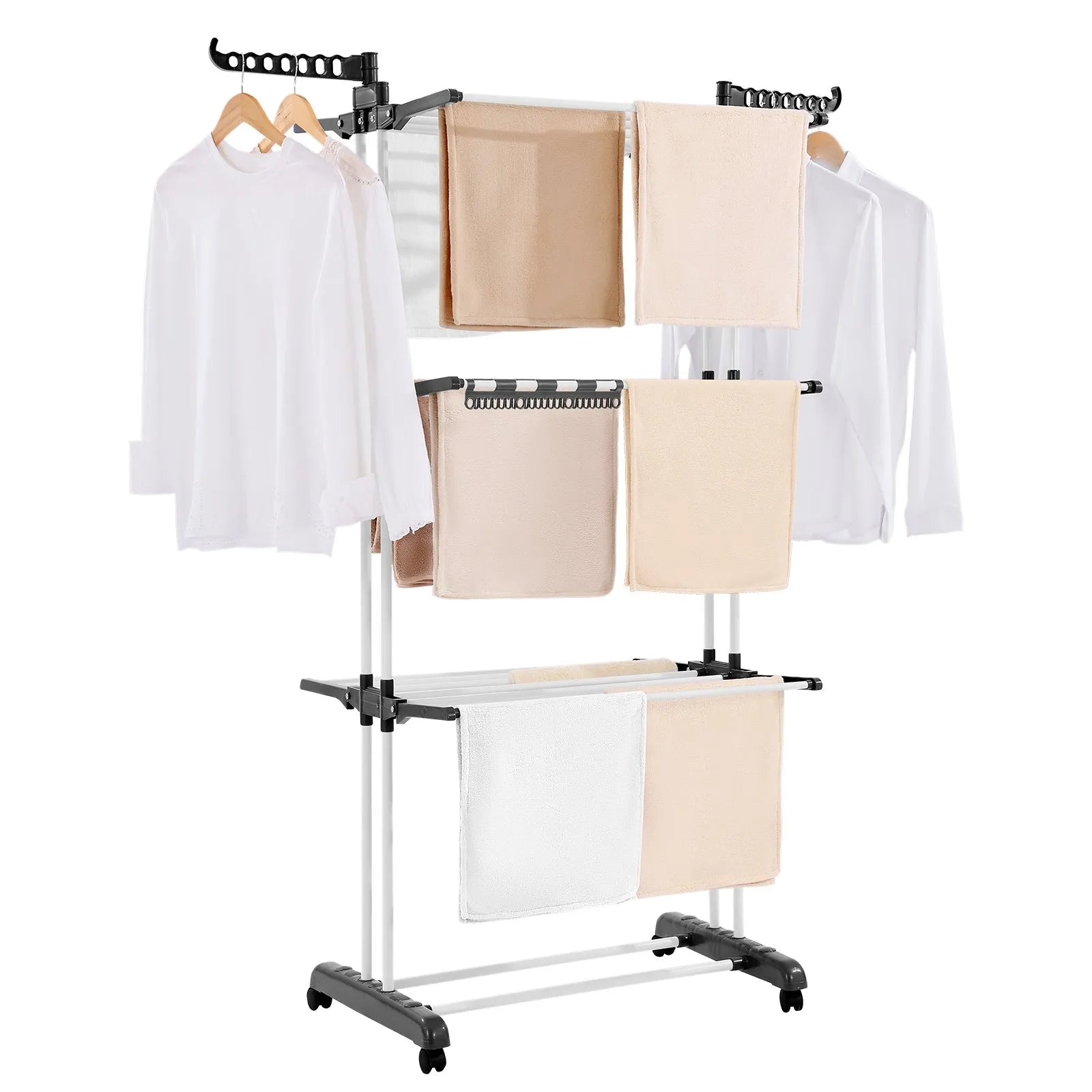 VEVOR 4-Tier Foldable Clothes Drying Rack with 24 Drying Poles and 4 Castors