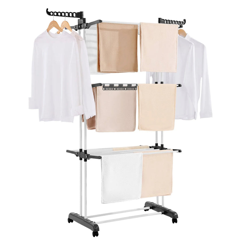 VEVOR 4-Tier Foldable Clothes Drying Rack with 24 Drying Poles and 4 Castors