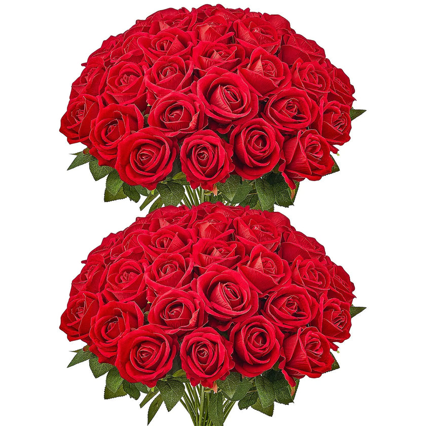 VEVOR 60 Pcs Red Roses Artificial Flowers Realistic Bouquet for Xmas Home Decor