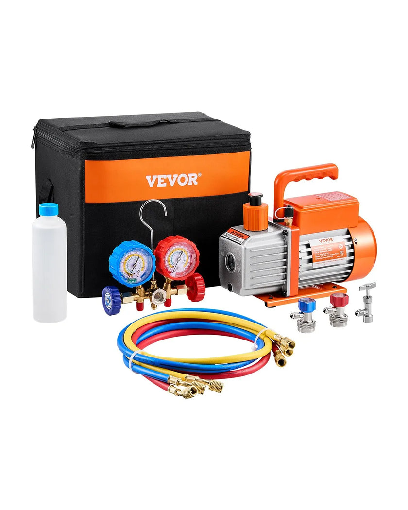 VEVOR 3.5 CFM HVAC Single Stage Rotary Vane Vacuum Pump and Manifold Gauge Kit