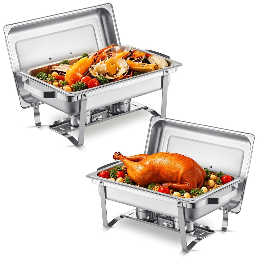 VEVOR 8 Qt 2 Pack Rectangle Chafing Dish Buffet Set Fullsize Pan Stainless Steel