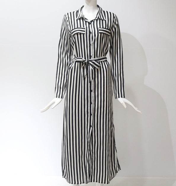 Stripe Shirt Women's Dress Spring Summer Chiffon V-neck Sexy Maxi Dresses Sexy Elegant Casual Girl Lace Women Long Sleeve