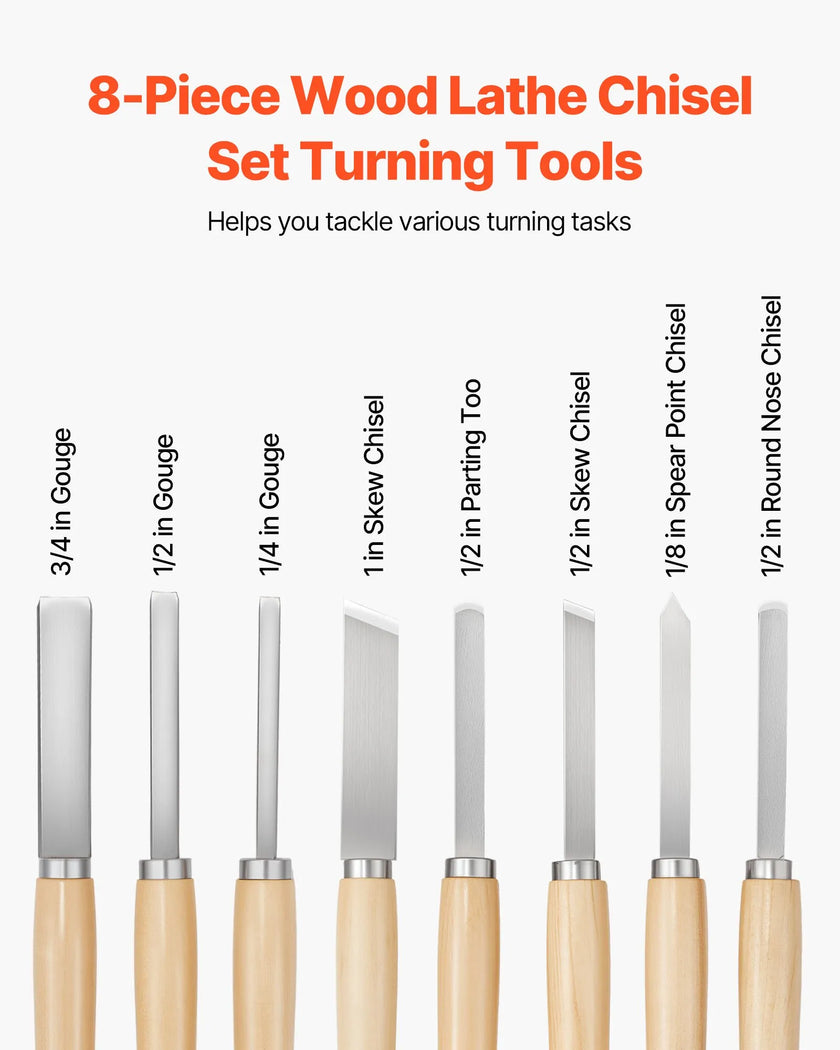 VEVOR 8PCS Wood Lathe Chisel Set Woodturning Tools Steel Blades Lathe Finisher